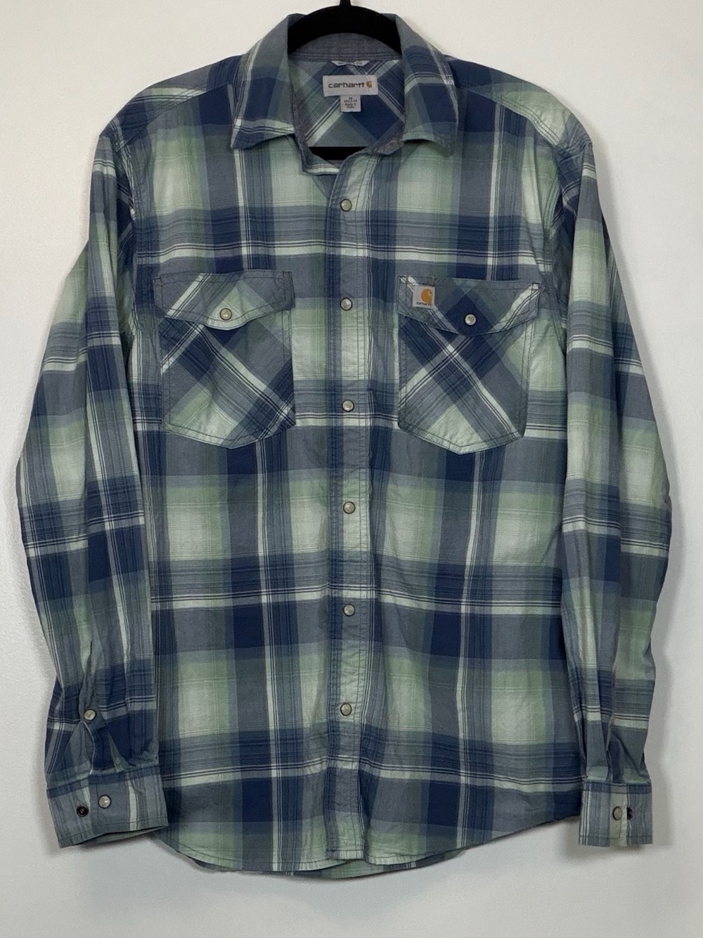 Carhartt Blue & Light Green Plaid Long-Sleeve Work Shirt
